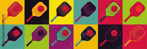 Pop Art Pickleball Paddles and Balls Pattern – Colorful Modern Sports Design, Vibrant Abstract Illustration Background