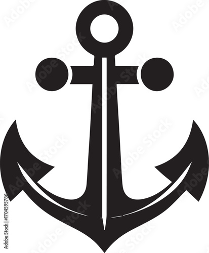 Classic Black Anchor Silhouette with Rounded Flukes on White Background nautical maritime