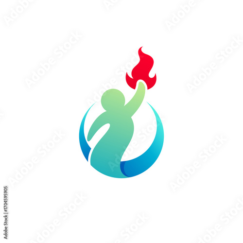 People active logo with fire design template, 3d colorful