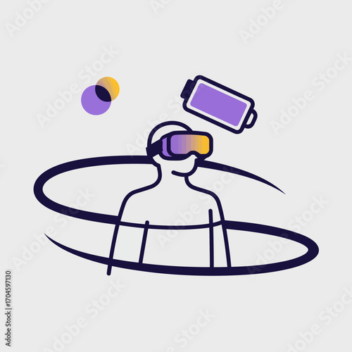 A silhouette of a person wearing a VR headset, surrounded by abstract elements, illustrating the immersive nature of virtual reality technology and its energy concepts.