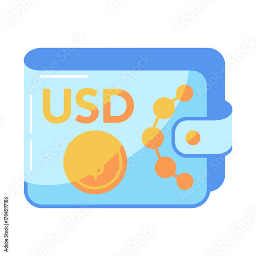 This image showcases a modern wallet design featuring the USD symbol and a representation of digital currency, blending traditional and contemporary aesthetics effectively.