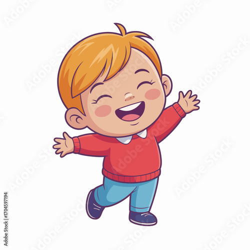 This joyful image captures a happy child with a bright smile and cheerful pose, embodying innocence and joy, making it perfect for marketing or children's themes.