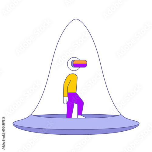 This illustration depicts an individual walking in a virtual reality setting, conveying the blend of physical movement and virtual interaction that defines modern technology.