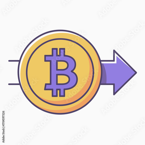 This engaging graphic portrays a Bitcoin coin with an arrow, illustrating the dynamic nature of cryptocurrency transfers within the context of digital finance and modern economic trends.