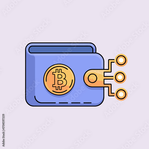 A visually appealing digital wallet illustration portrays Bitcoin over a blue background, emphasizing the importance of secure cryptocurrency storage in financial transactions.
