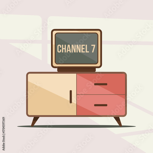 A nostalgic retro television set displaying 'CHANNEL 7' is artistically designed, bringing back memories of vintage entertainment and television aesthetics from the past.