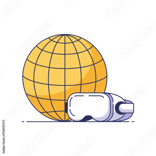 A VR headset lies next to a globe, symbolizing the immersive experiences technology allows us to have across the globe and its far-reaching impact.