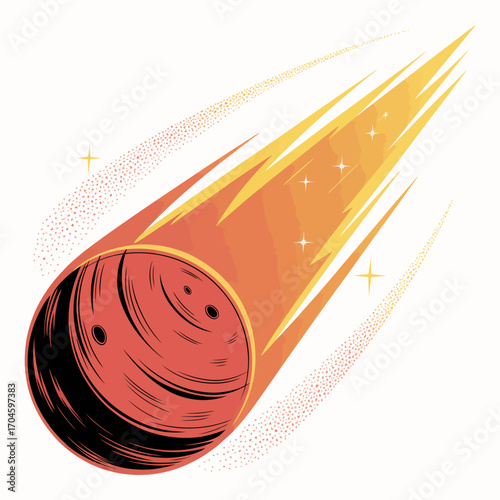A vibrant illustration of a comet streaking through space, capturing the essence of speed and adventure with bold colors and dynamic motion lines.