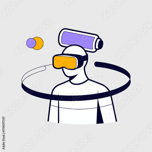An individual with a VR headset is depicted in a colorful whirling environment, symbolizing the dynamic experiences provided by virtual reality technologies.