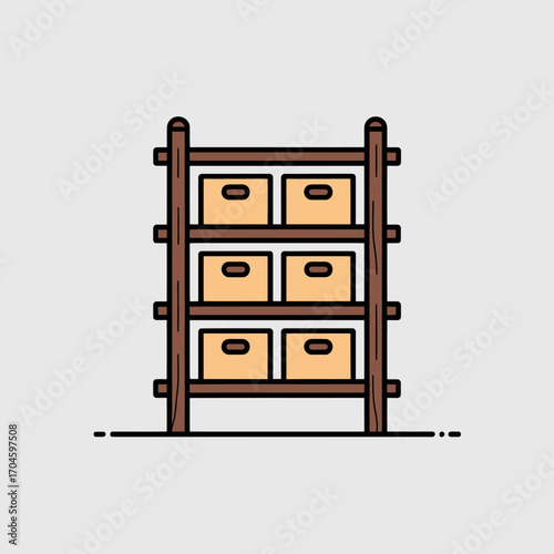 A modern shelving unit featuring six drawers set against a minimalist design, perfect for organizing and displaying a variety of items in a stylish manner.