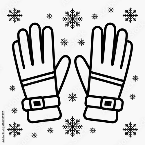 This image shows a pair of winter gloves adorned with snowflakes, symbolizing warmth and comfort, and is perfect for winter-themed merchandise promotion and marketing.