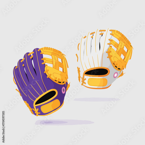 A modern illustration of colorful baseball gloves illustrates the merging of sport and artistry, appealing to fans, designers, and collectors in the baseball community.