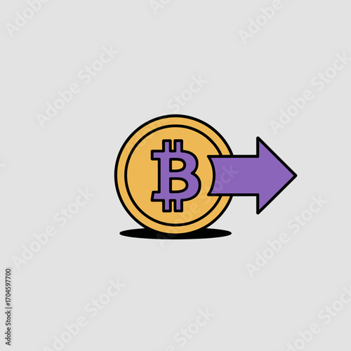 This minimalist design illustrates a Bitcoin coin with an arrow, serving as a visual metaphor for the swift nature of cryptocurrency transfers and transactional dynamics in digital finance.