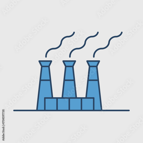 This graphic illustrates a stylized energy plant with cooling towers, showcasing the production process and its relevance to modern energy demands while maintaining a composed aesthetic.