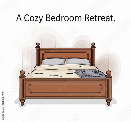 This inviting bedroom features a beautiful wooden bed with soft bedding and a stylish blanket, perfectly designed to provide a calming and cozy retreat for relaxation.