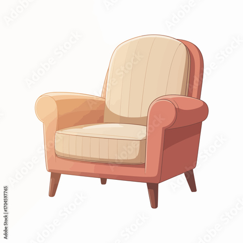 A cozy retro pink armchair featuring plush upholstery, embodying comfort and style, perfect for any inviting living space or relaxation corner.