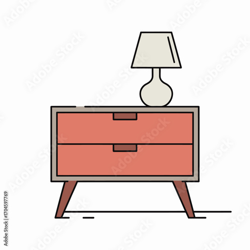 A beautifully designed nightstand lamp over a minimalist nightstand with two drawers, perfect for enhancing the cozy and soothing ambiance of any bedroom.