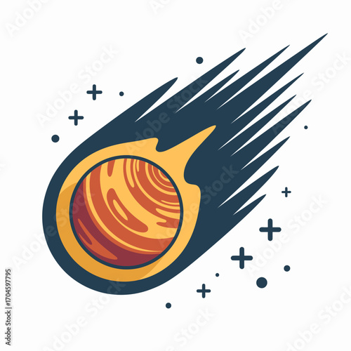A stunning illustration of a meteor in motion, bursting with vibrant colors and a sense of urgency, capturing the beauty and power of cosmic events in a striking design.
