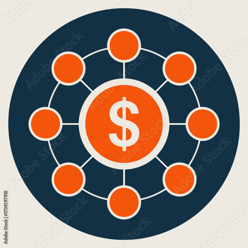 A stylized dollar sign surrounded by interconnected nodes serves as a metaphor for modern financial networks, capturing the essence of digital transactions and economic integration.
