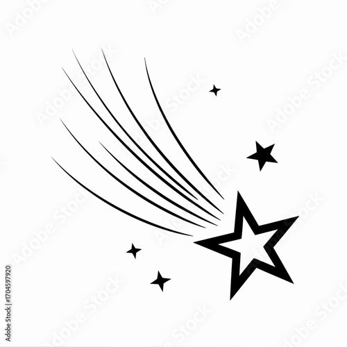 This illustration portrays a stylized starburst with small stars, capturing the essence of cosmic wonder, dreams, and aspirations in a clean, abstract artistic style.