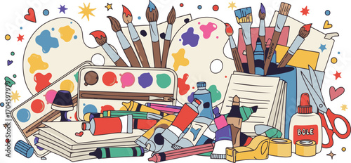 Colorful Art Supplies and Stationery Illustration