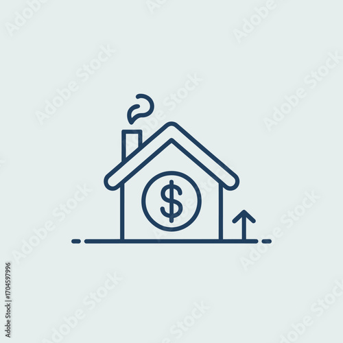 This image showcases a home icon featuring a dollar sign, symbolizing the rising economic value of real estate investments and the concept of financial growth in housing.