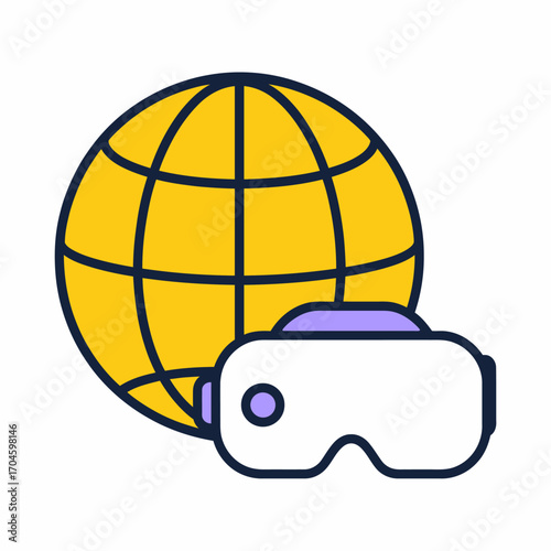 An engaging image featuring a vibrant VR headset next to a stylized globe, emphasizing the theme of global virtual experiences and connectivity through technology.
