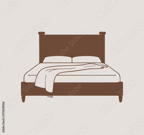 A classic wooden bed elegantly styled with soft bedding and plush pillows, creating a comfortable sleeping environment perfect for rest and tranquility in any bedroom.