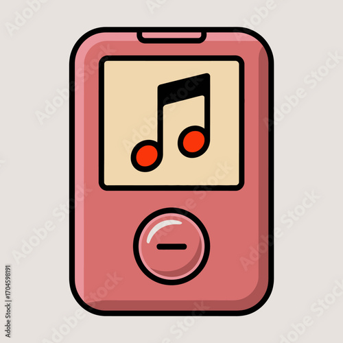 This image features a vibrant pink music player showcasing a musical note on its screen, symbolizing the joy of listening to music in a portable form.