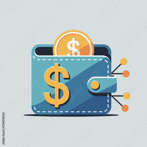 This image displays an imaginative wallet design that showcases a dollar coin, highlighting the interplay between financial concepts and contemporary graphic art styles innovatively.