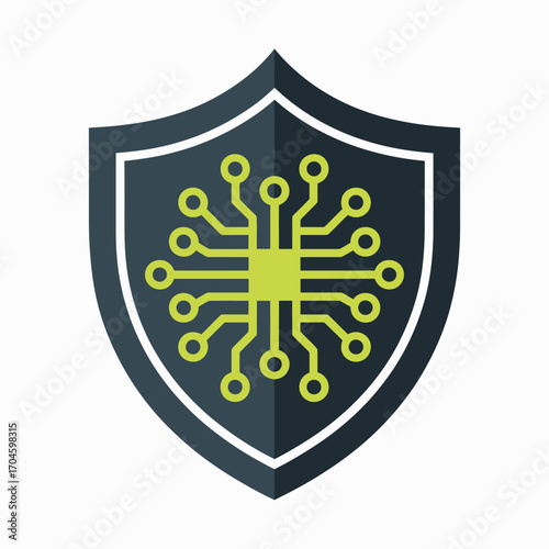This modern shield icon showcases a central tech element, conveying cybersecurity measures with a sleek design, emphasizing the importance of digital safety in today’s world.