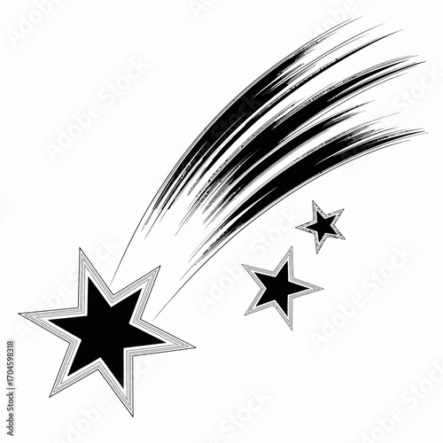 The image showcases a striking shooting star with a dynamic tail, emphasized in contrasting black and white, representing dreams, wishes, and celestial beauty.