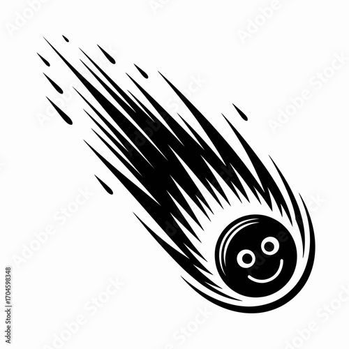 This lively image showcases a comet with a delighted face, illustrated with dynamic speed lines suggesting its rapid movement through a cosmic environment full of energy and excitement.