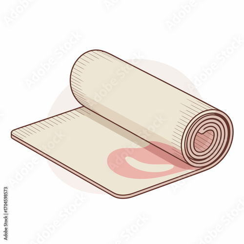 This beautifully rolled yoga mat presents a soft, inviting surface that encourages practice, featuring elegant design elements that blend aesthetics with functionality effortlessly.