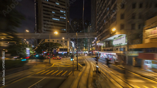Photography View from double-decker tram on street of HK timelapse hyperlapse