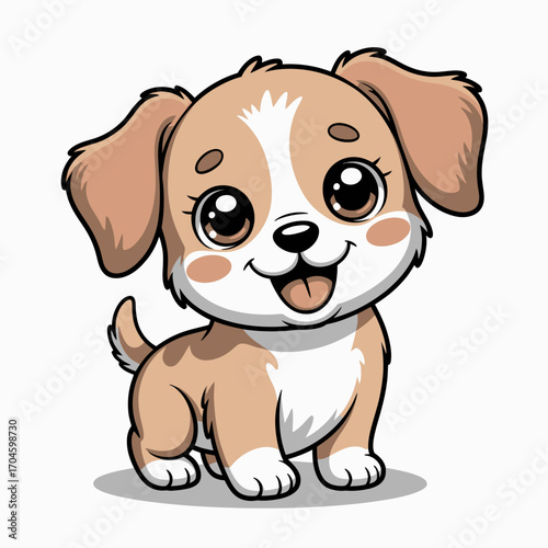 This delightful image showcases a soft-furred puppy sitting happily, embodying the spirit of playfulness and joy, striking a chord with all dog lovers and animal enthusiasts.