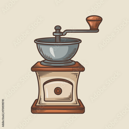 A refined coffee grinder with its vintage aesthetics stands as a reminder of the simple pleasures of coffee grinding, highlighting the union of beauty and functionality in one design.