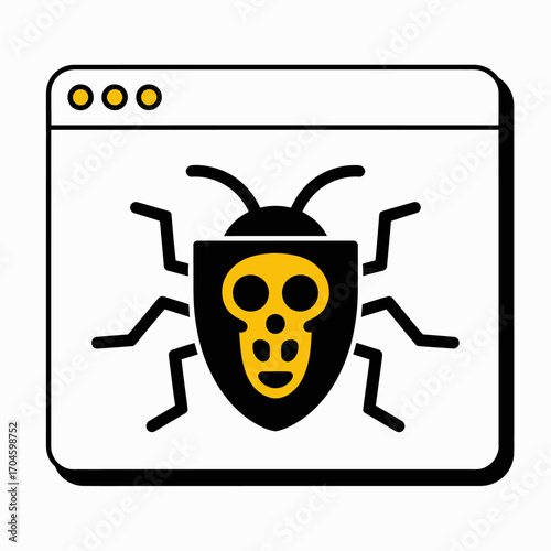 This image features a stylized bug icon within a web browser, symbolizing software bugs and issues, with a striking black and yellow color scheme reflecting danger.