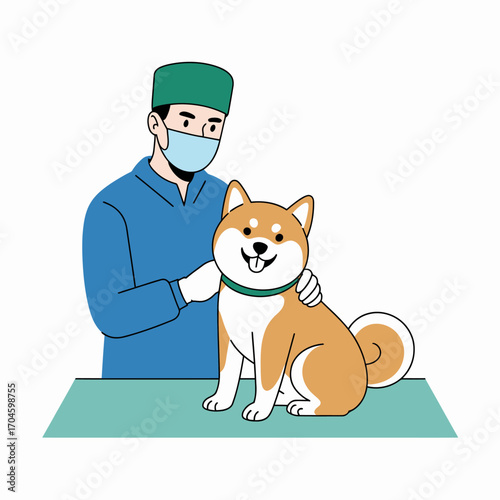 A friendly veterinarian is conducting a checkup on a Shiba Inu dog, highlighting the importance of regular veterinary care in maintaining dog health.