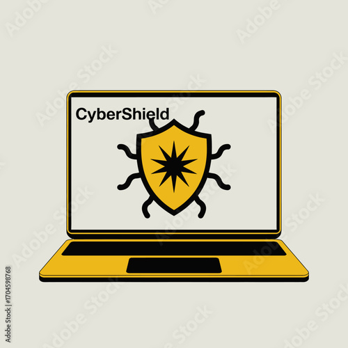 This image features a laptop with a CyberShield security icon, representing digital protection against cyber threats in a visually appealing way to attract users.