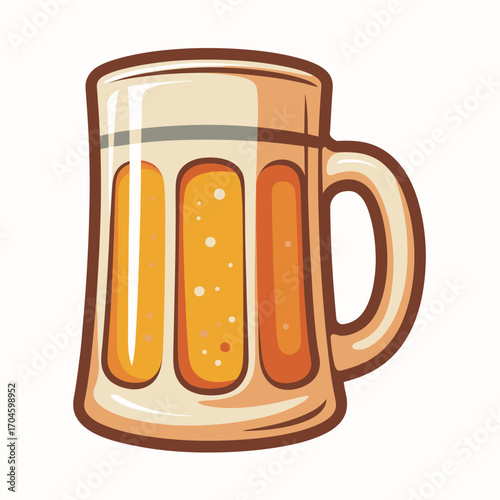 A charming beer mug illustration with warm hues and detailed contours, capturing the essence of relaxation and enjoyment in casual social settings.