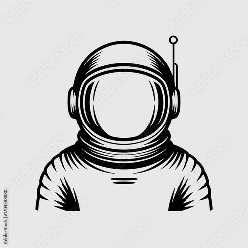 An elegant depiction of an astronaut's helmet shown in a minimalist style, symbolizing exploration and human endeavor in a timeless and artistic representation.