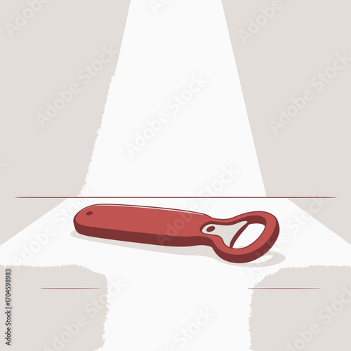 A simple red vegetable peeler is depicted on a plain background, spotlighting the kitchen tool, evoking feelings of culinary preparation and home cooking.