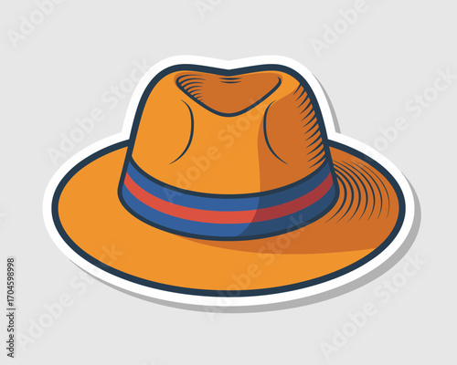 A vibrant, stylized orange hat featuring a bold red band, perfect for enhancing artistic themes with a lively and bright appeal in various creative projects or stock images.