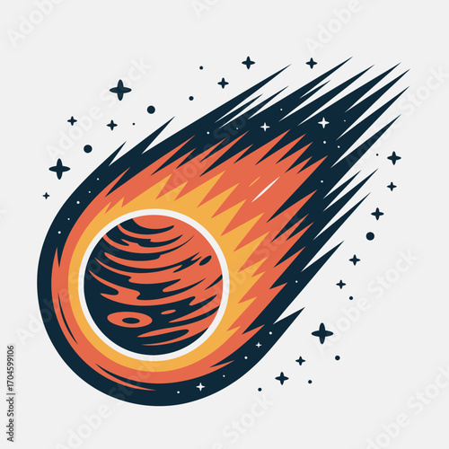 This vibrant illustration of a meteor features multiple elements, harmonious colors, and a dynamic composition that captures the cosmos’s splendor and excitement in a unique way.
