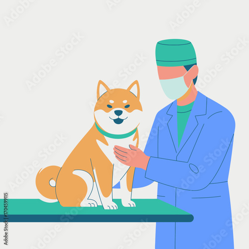 A smiling veterinarian is interacting with a Shiba Inu dog, signifying the joyful bond between pets and their healthcare providers.