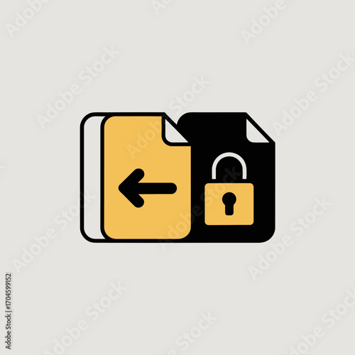 A contemporary artistic representation of file transfer featuring a stylized lock on documents, highlighting security and privacy in the digital age with a rich color palette.