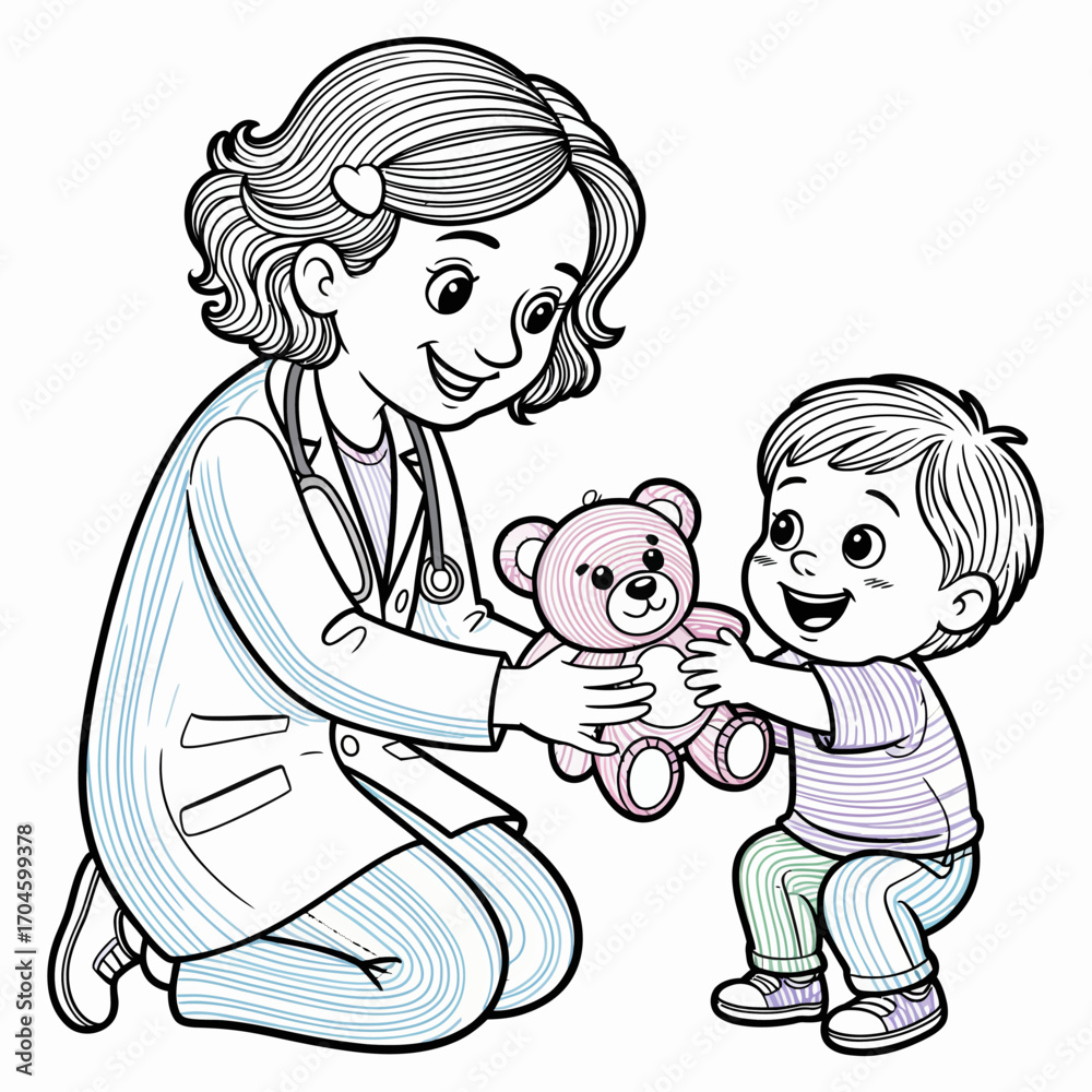 A joyful interaction takes place as a doctor hands a teddy bear to a delighted child, highlighting the compassionate side of healthcare and the significance of emotional support. A joyful interaction takes place as a doctor hands a teddy bear to a delighted child, highlighting the compassionate side of healthcare and the significance of emotional support.
