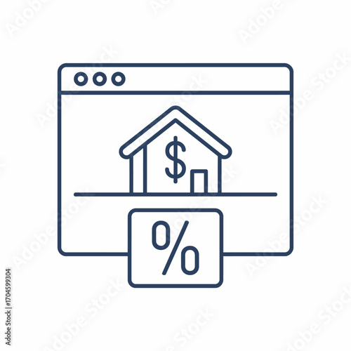 This image presents a house icon alongside a percentage sign and a dollar symbol, representing monetary considerations in real estate transactions and property markets.
