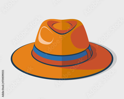 This colorful illustration showcases a stylized orange hat with a blue and red band, ideal for creative projects or ads related to fashion and vibrant lifestyle imagery.
